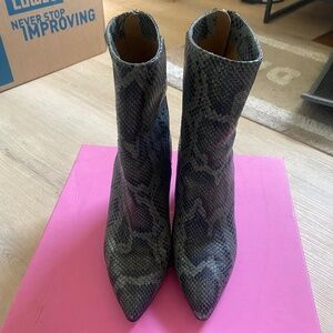 Paris Texas Block Heel Ankle Boot in Anthracite Printed Python